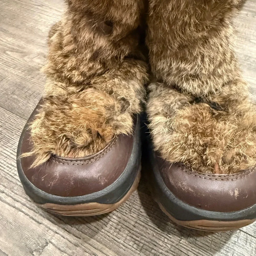 Ulu Womens Brown Leather Rabbit Fur Winter Snow Boots Size 8.5